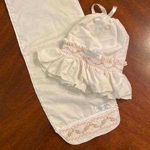 Princess Linens Smocked Burping Cloth and Bonnet